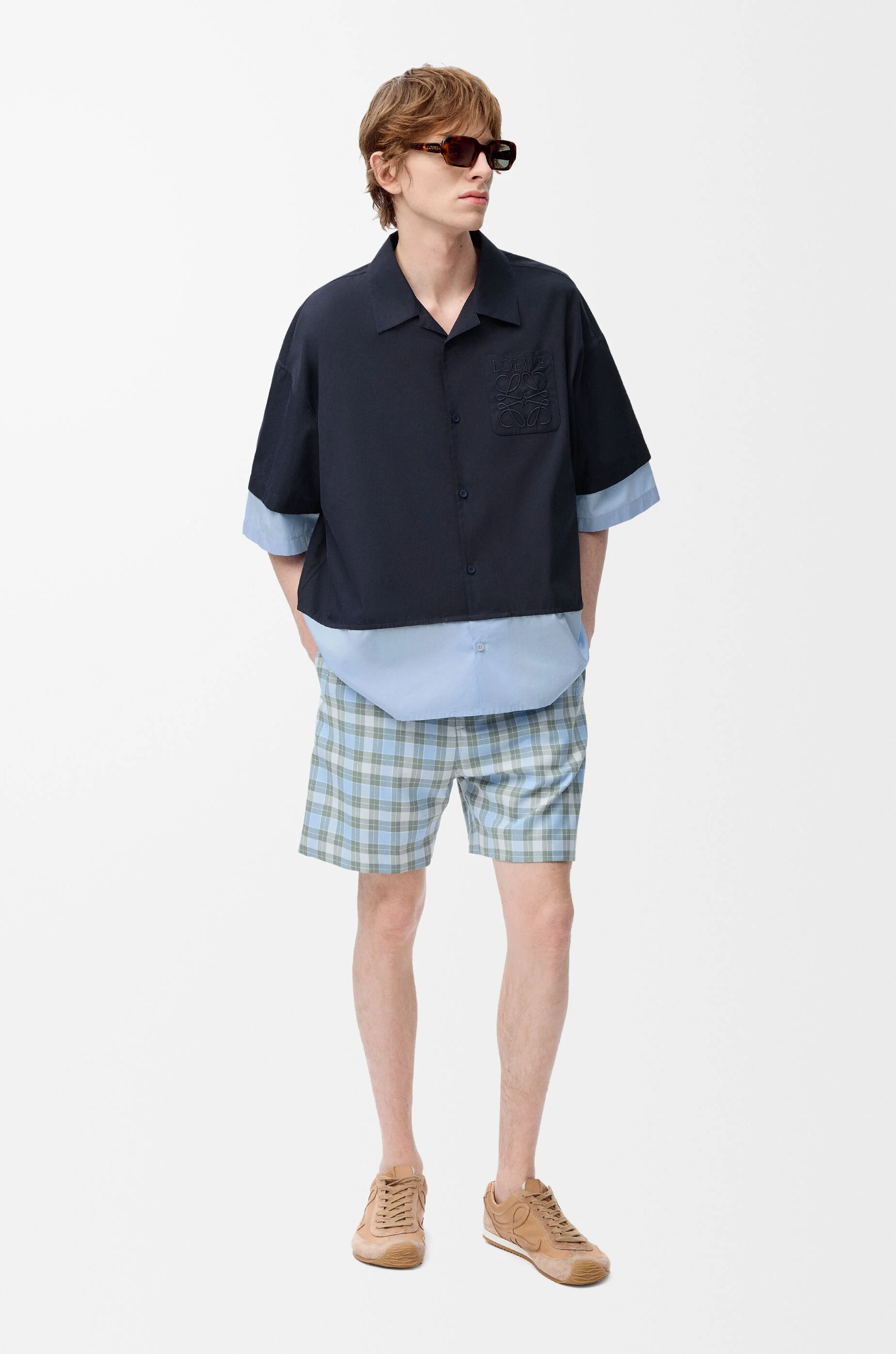 LOEWE ショートスリーブシャツ H526Y05WDE 5120DARKBLUE LOEWE】ロエベ ショートスリーブ シャツ ウール (LOEWE/シャツ
