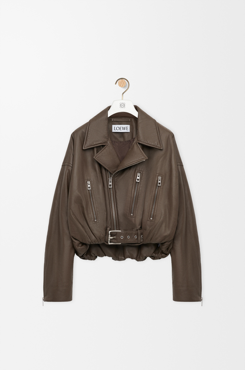 LOEWE Chaqueta biker en piel napa de cordero Verde Caqui