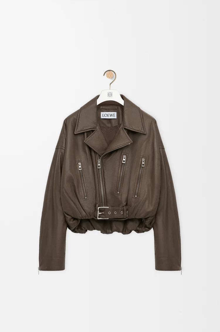 LOEWE Chaqueta biker en piel napa de cordero Verde Caqui