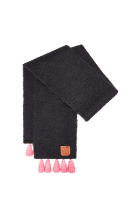 LOEWE 羊毛與馬海毛混紡流蘇圍巾 黑色/粉紅色 plp_rd
