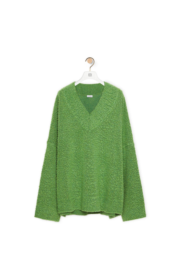 LOEWE V-neck textured sweater in wool and polyamide Green Aloe
