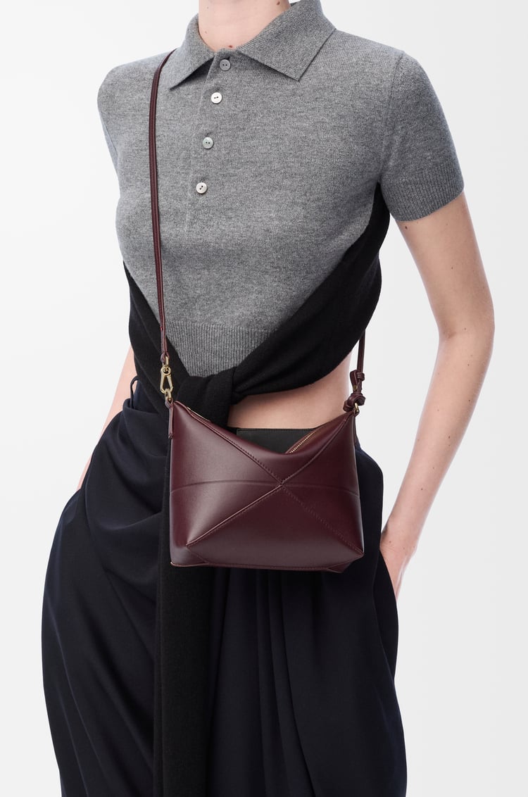 LOEWE Puzzle Fold pouch in shiny nappa calfskin Dark Burgundy