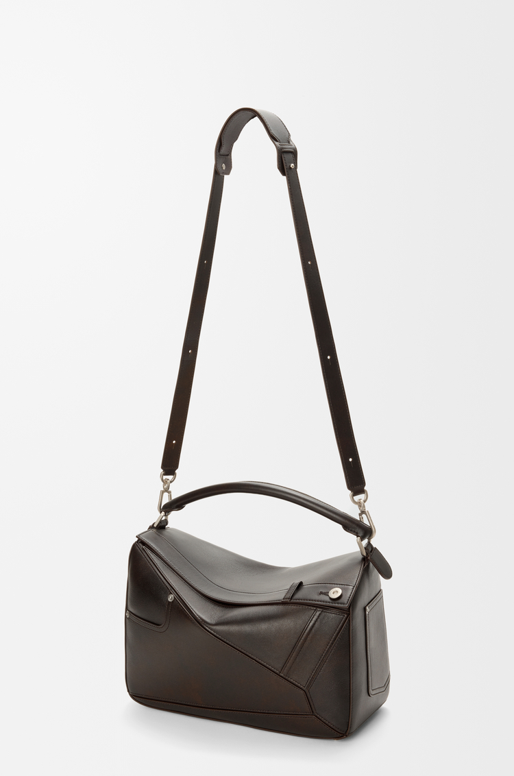 LOEWE Große Puzzle Panta Tasche aus glänzendem Kalbsleder Vintage-braun