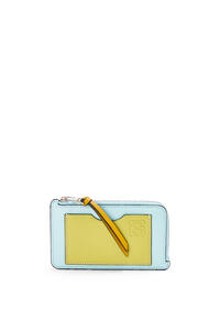 LOEWE Coin cardholder in soft grained calfskin Crystal Blue/Lime Yellow
