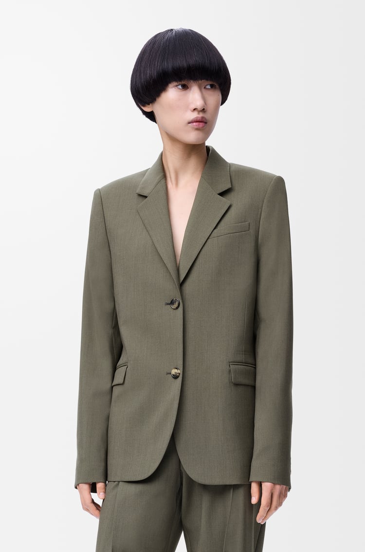 LOEWE 羊毛修身夾克 卡其綠