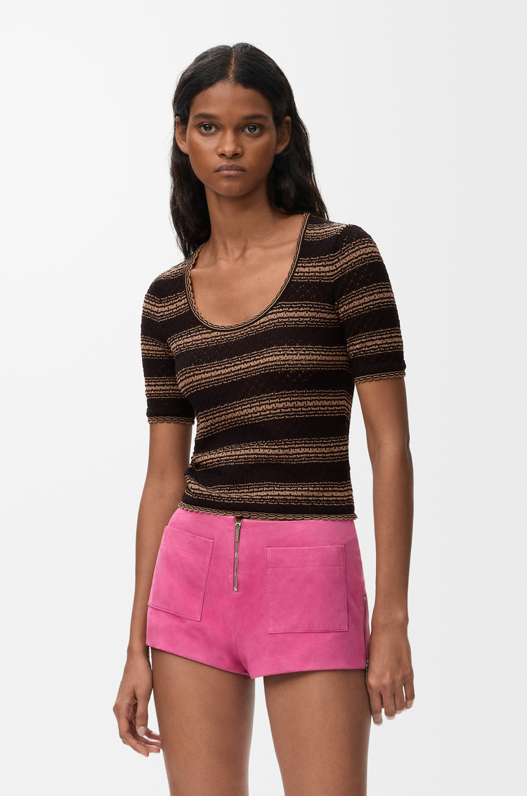 LOEWE Jersey de manga corta en mezcla de algodón Negro/Beige