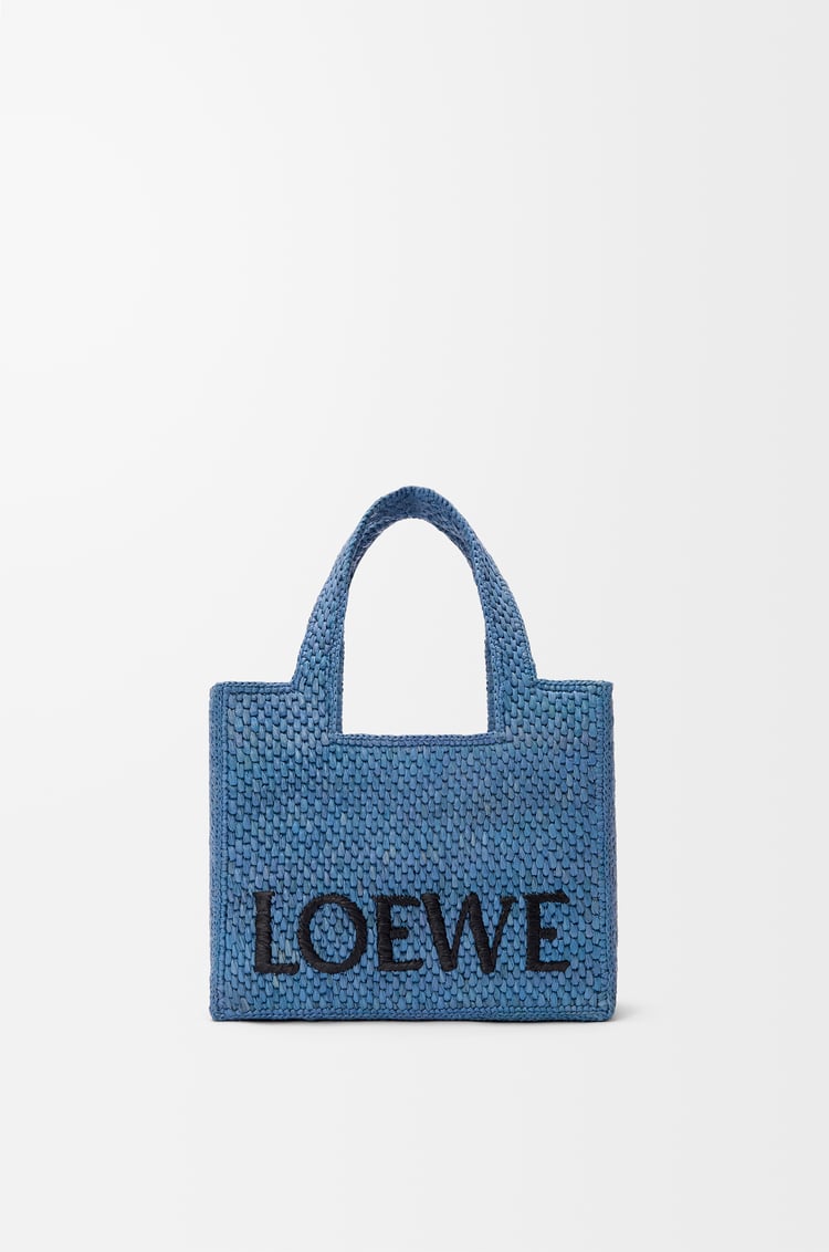 LOEWE Mini LOEWE Font tote in raffia Light Blue