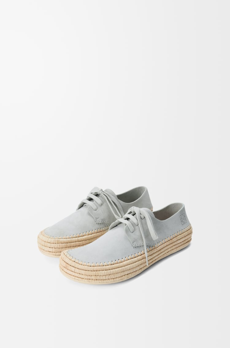 LOEWE Scarpe stringate Rio in pelle scamosciata e rafia Grigio Chiaro