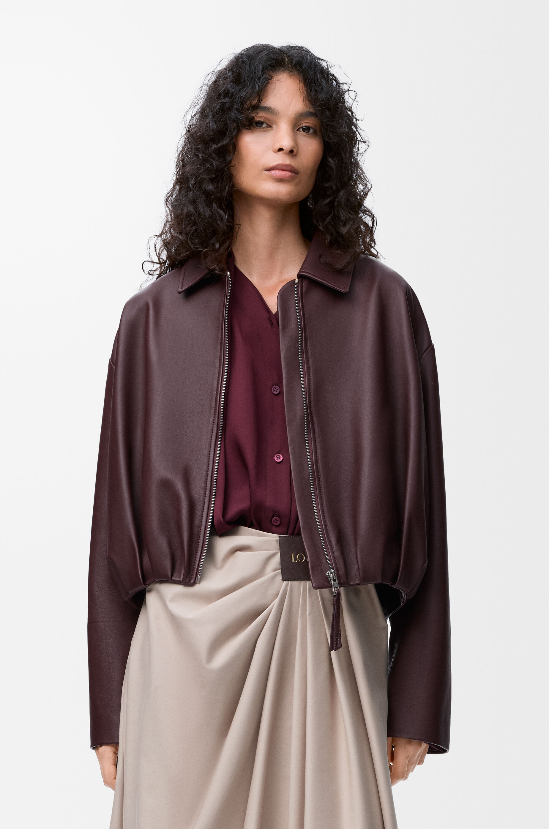 m*o様 Eaphi CURVE CUT LINE JACKET 【brown】 Draped jacket in nappa lambskin Red - LOEWE Europe official website