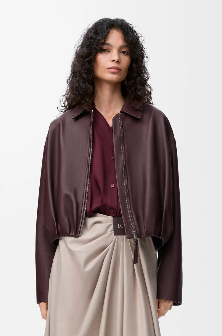 LOEWE Chaqueta drapeada en piel napa de cordero Burdeos