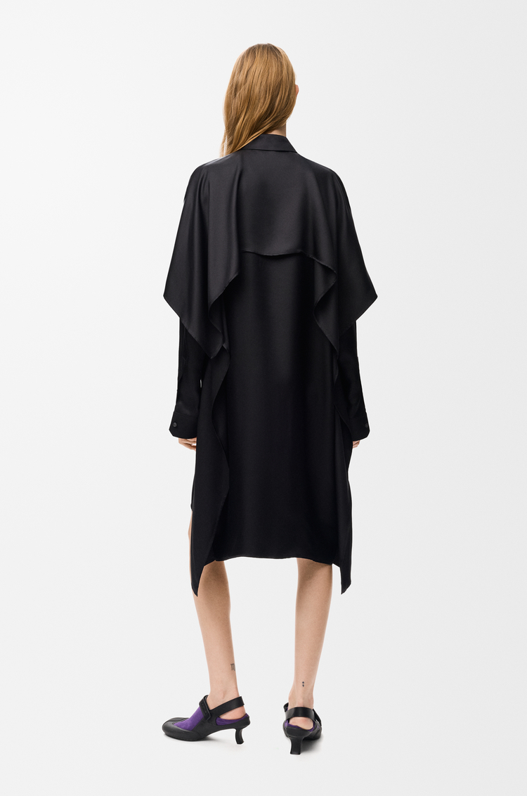 LOEWE Robe cape en soie Noir