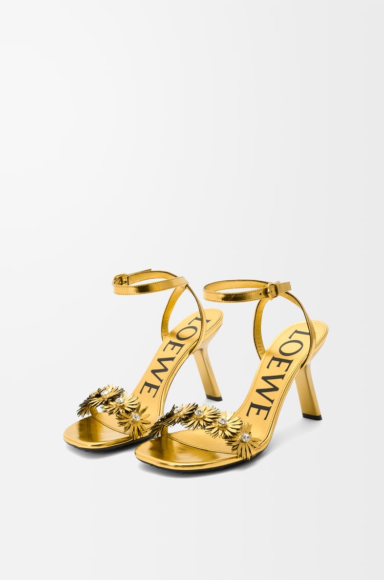 LOEWE Petal Flower sandal in calfskin and crystals Gold