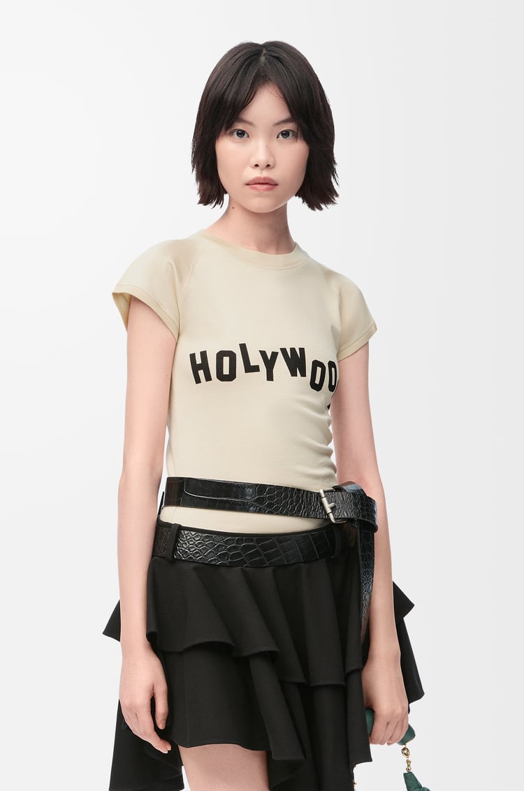 LOEWE Camiseta de corte pequeño en algodón y viscosa Marfil