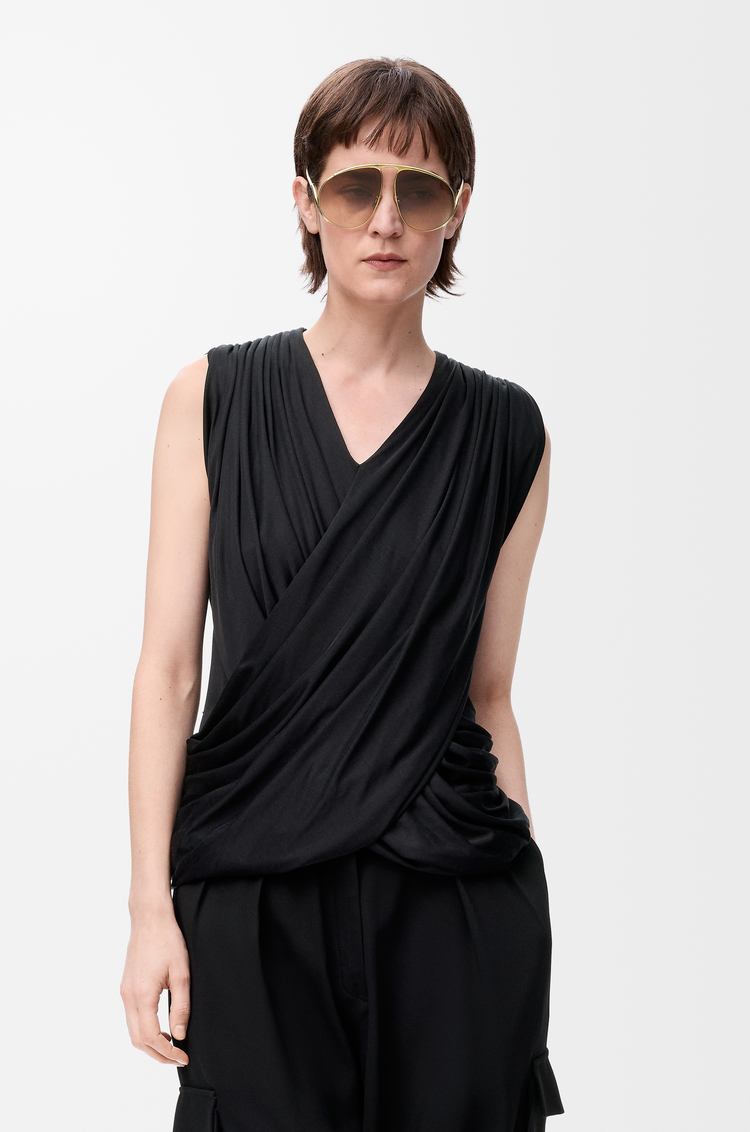 LOEWE Top drapeado en seda Negro
