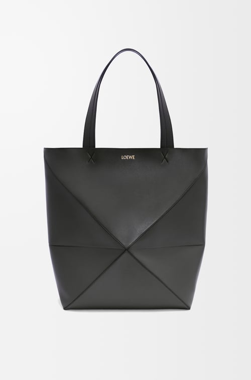 LOEWE XL Puzzle Fold tote in shiny calfskin Black