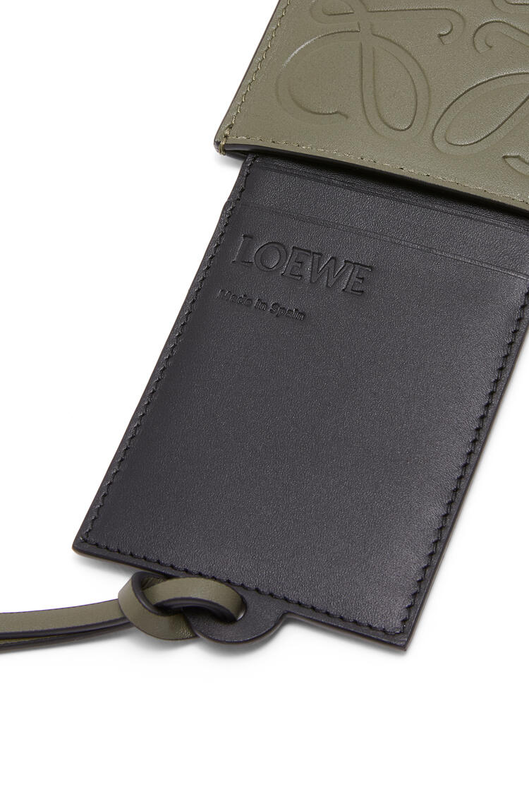LOEWE Sliding neck cardholder in classic calfskin Khaki Green