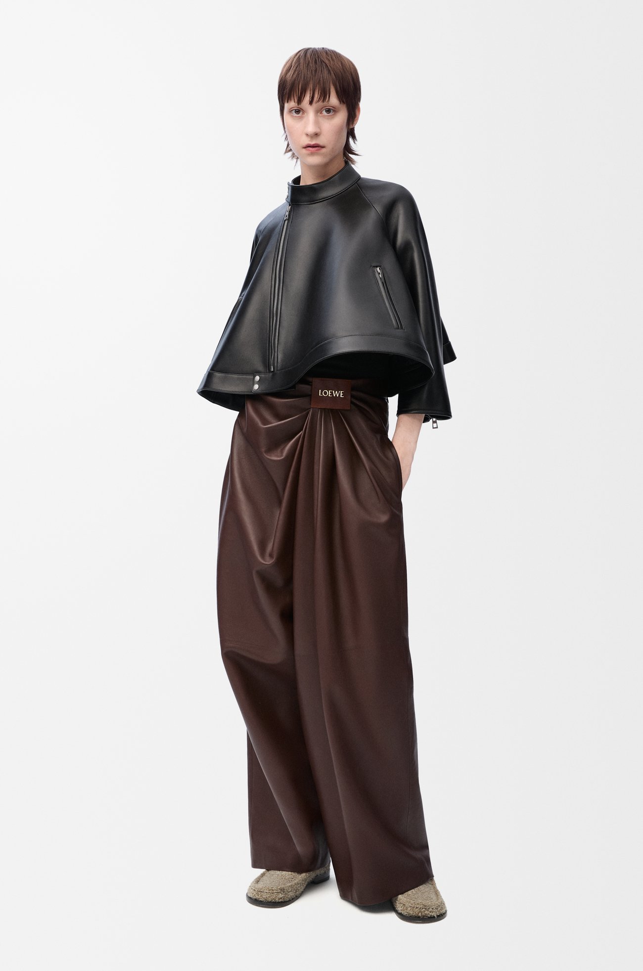 LOEWE Draped trousers in nappa lambskin Chocolate Brown plp_rd