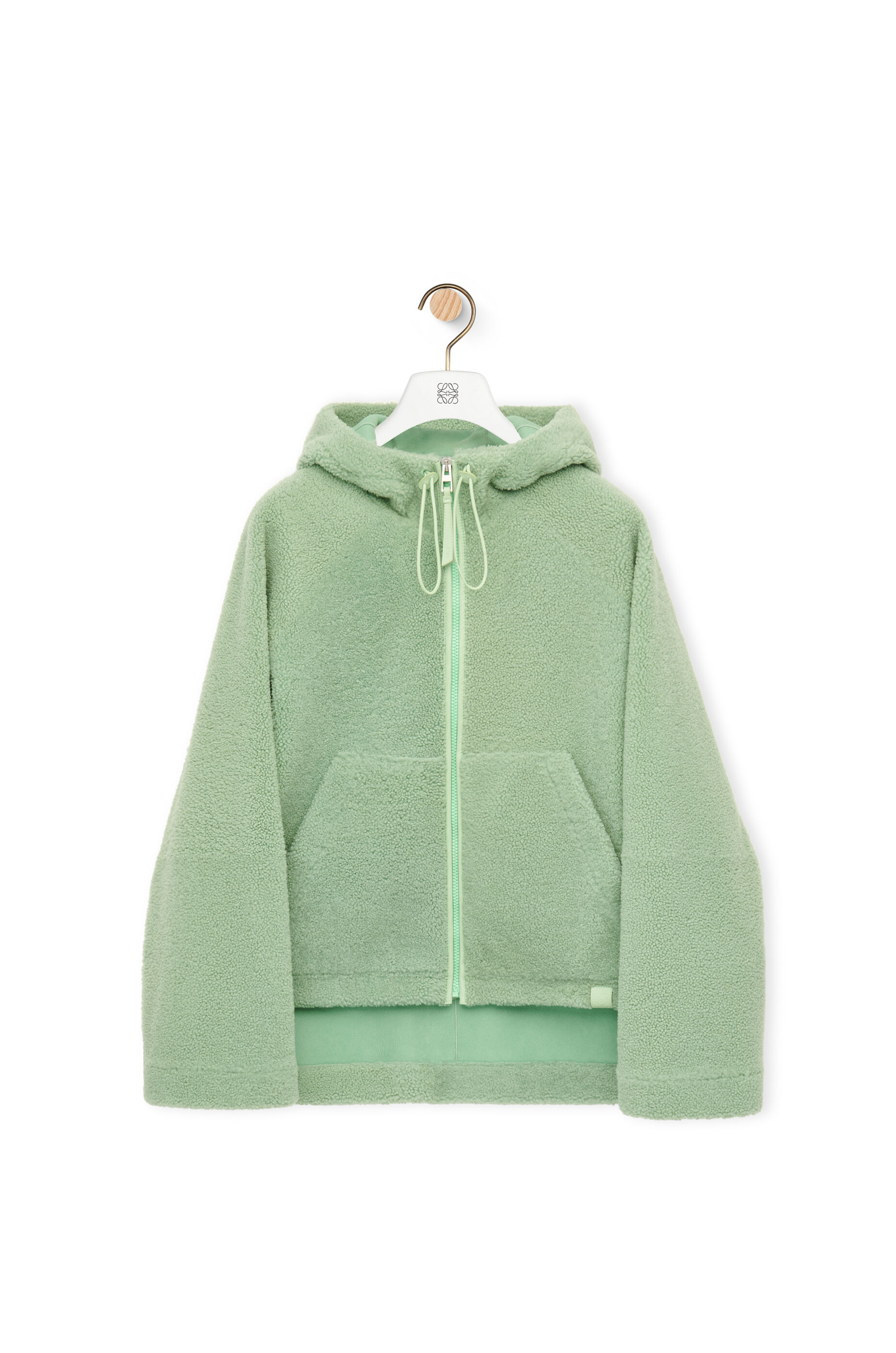 LOEWE Hooded jacket in shearling Light Green/Grey