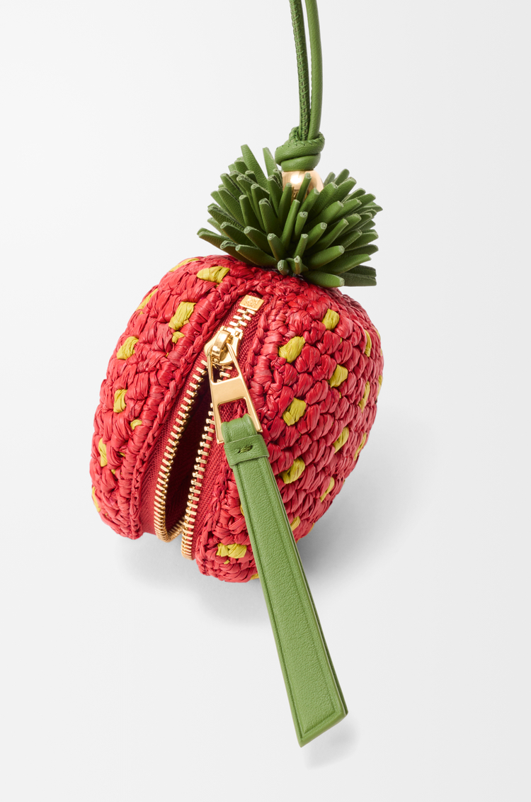 LOEWE Strawberry coin purse in raffia and classic calfskin Red