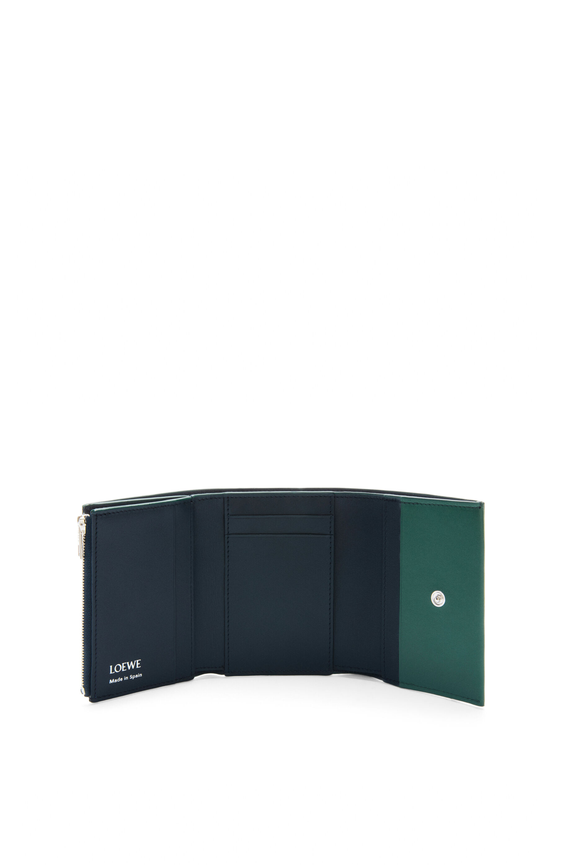 トライフォールド ジップウォレット（シャイニーナパカーフ） エバーグリーン/ディープネイビー - LOEWE