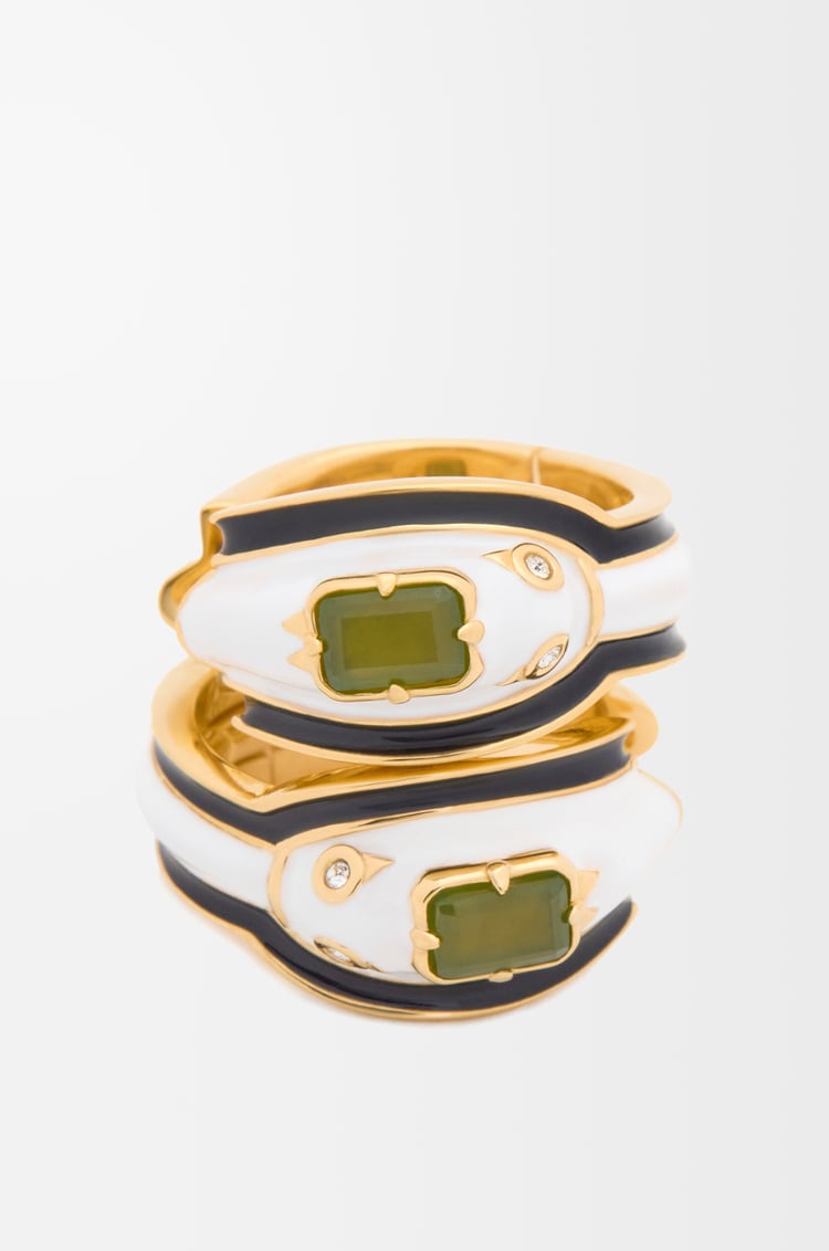 LOEWE Snake earrings in sterling silver, crystals and jade Gold/White