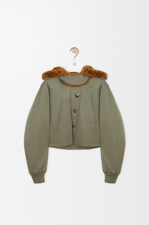 LOEWE 棉質短版派克大衣 卡其綠
