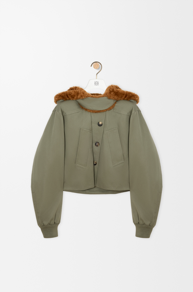 LOEWE 棉質短版派克大衣 卡其綠