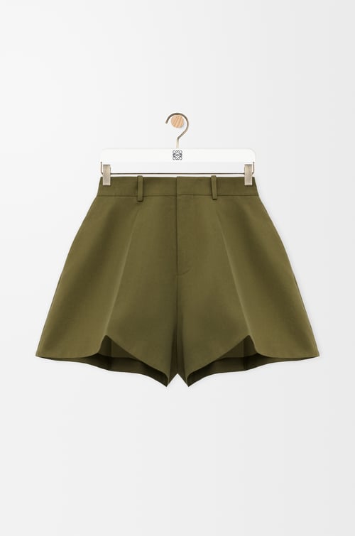 LOEWE Trapeze shorts in cotton and silk Khaki Green