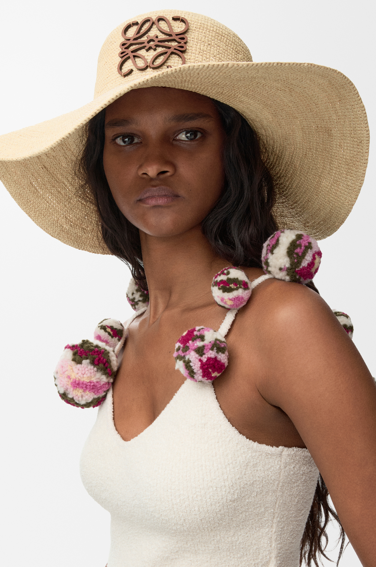 LOEWE Sun hat in raffia and calfskin Natural