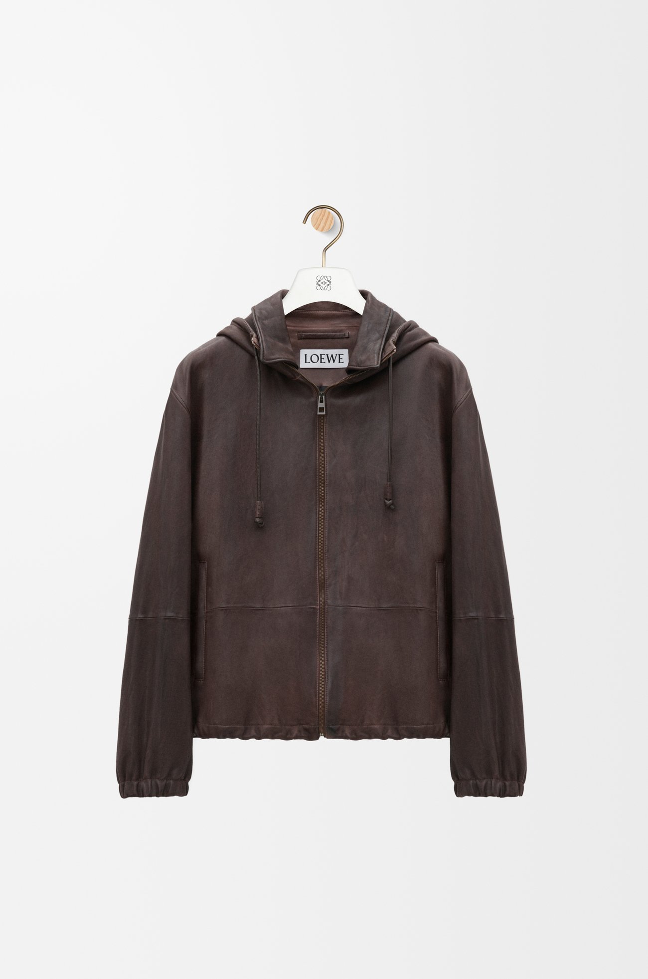 LOEWE Hooded jacket in nappa lambskin Dark Brown