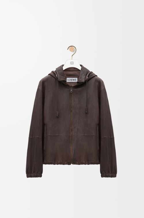 LOEWE Hooded jacket in nappa lambskin Dark Brown