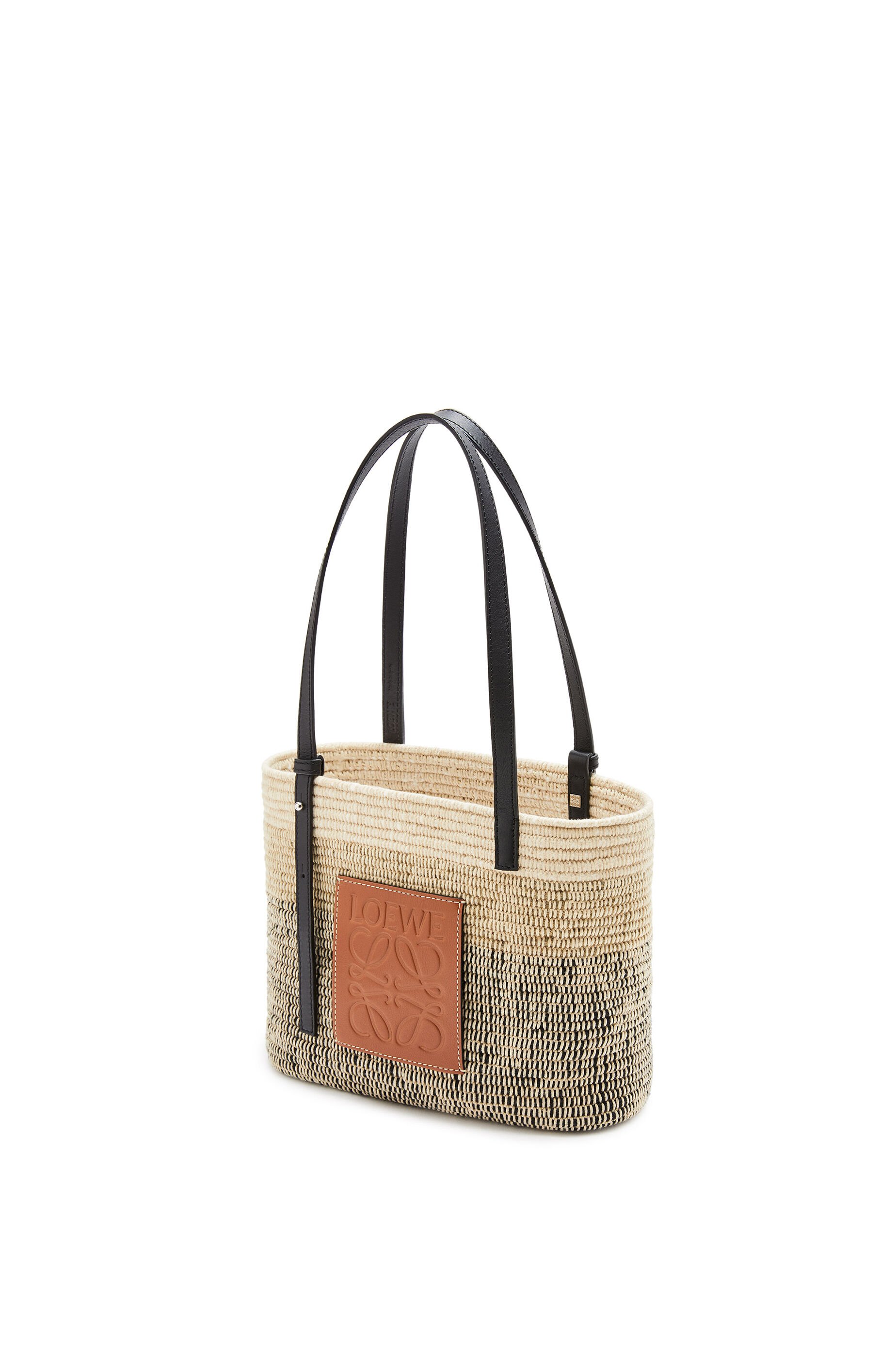 Small Square Basket bag in textile and calfskin Tan/Black LOEWE