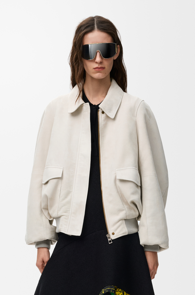 LOEWE 보머 재킷 - 스웨이드 고트스킨 라이트 그레이