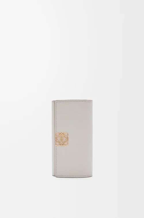 LOEWE Anagram key case in pebble grained calfskin Light Ghost Grey