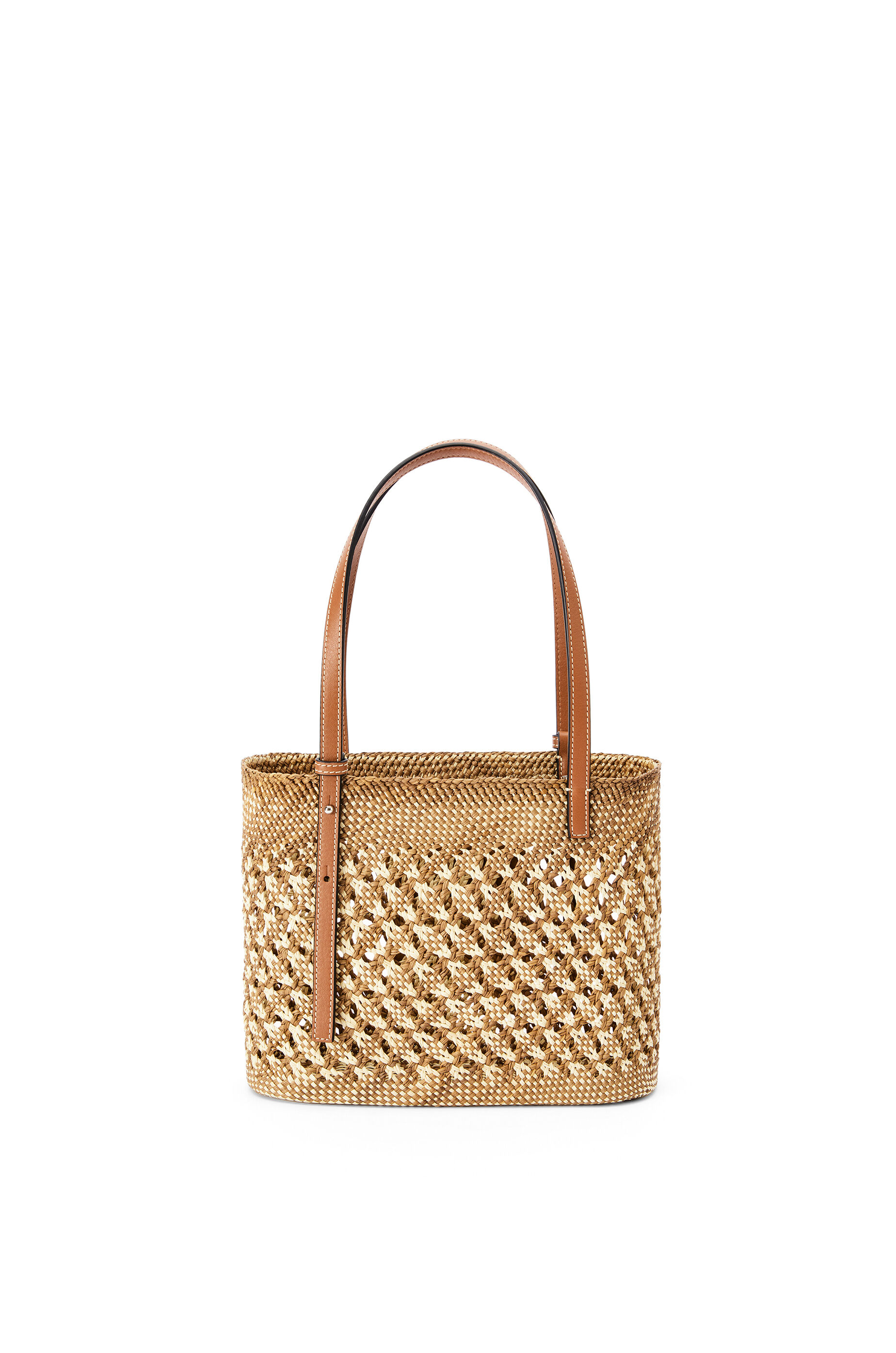 Small Square Basket bag in iraca palm and calfskin Natural
