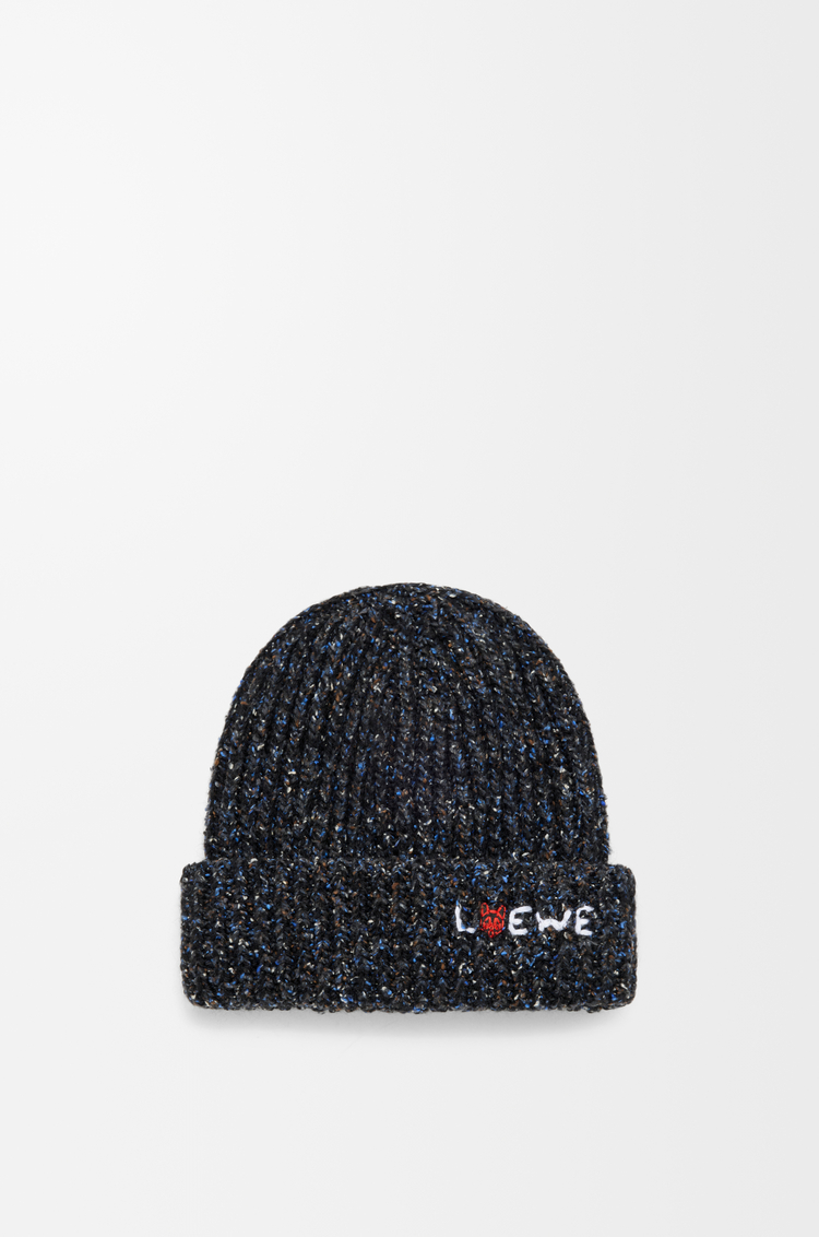 LOEWE Beanie in wool, silk and alpaca blend Black Melange