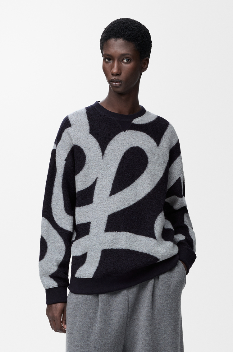 LOEWE Felpa in lana e cotone Blu Navy/Grigio