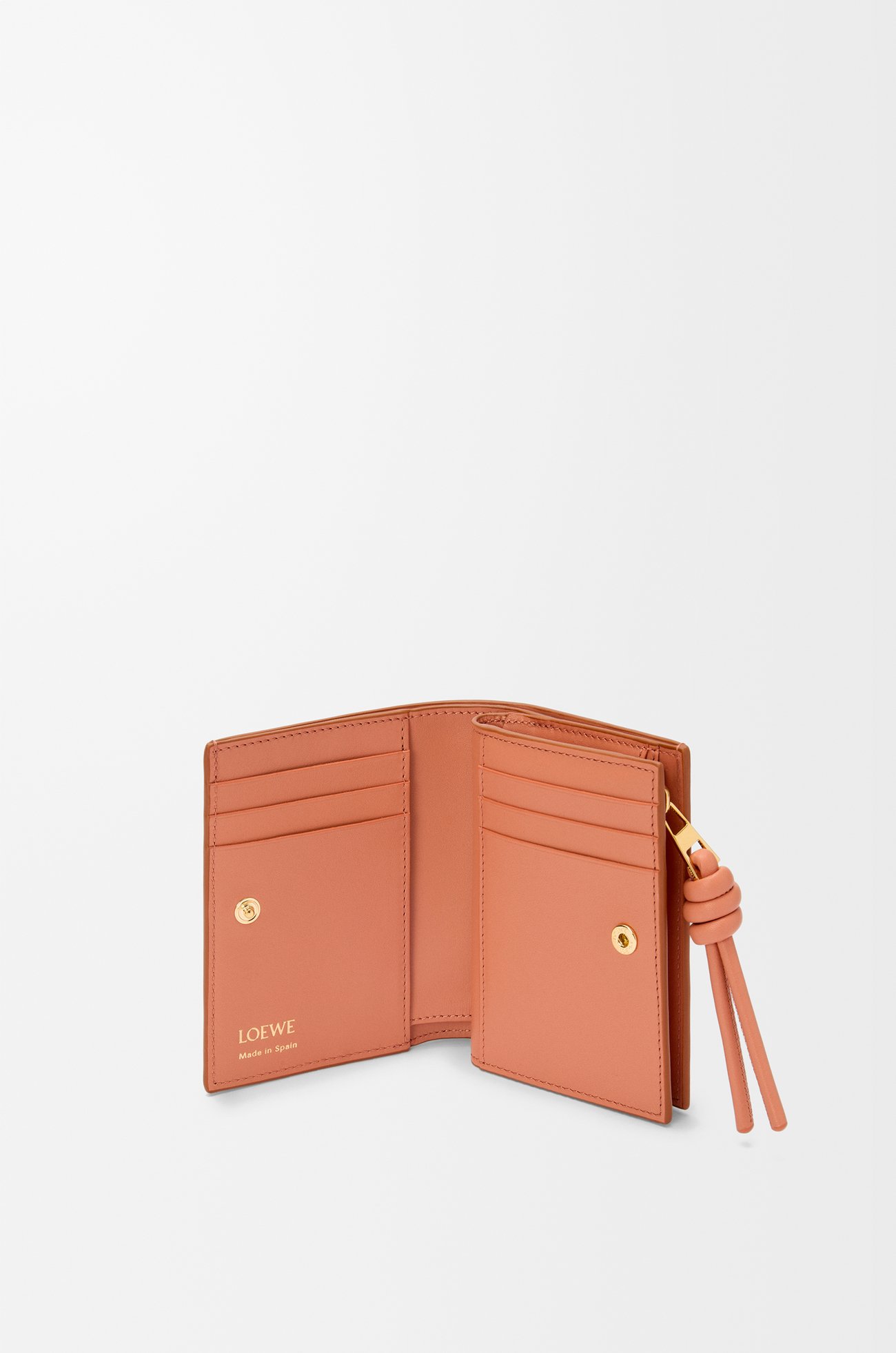 LOEWE Knot compact wallet in shiny nappa calfskin Tan/Papaya