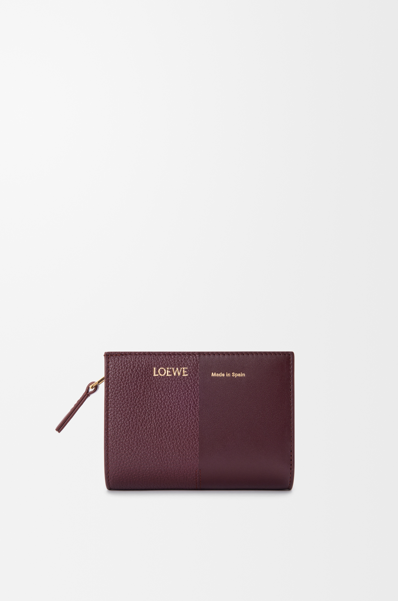 LOEWE Duet compact wallet in smooth and grained calfskin Dark Burgundy