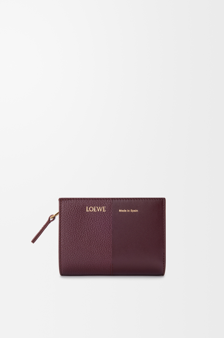 LOEWE Duet compact wallet in smooth and grained calfskin Dark Burgundy