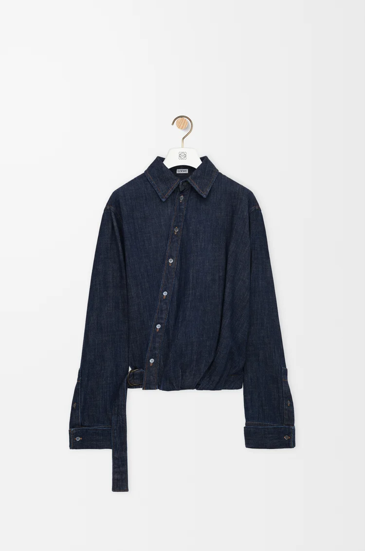 LOEWE Camisa drapeada en denim Azul Índigo