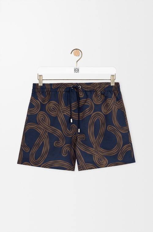LOEWE Swim shorts in technical shell Navy/Brown