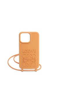 LOEWE iPhone 14 Pro Max 菱形紋理橡膠保護殼飾揹帶 自然色