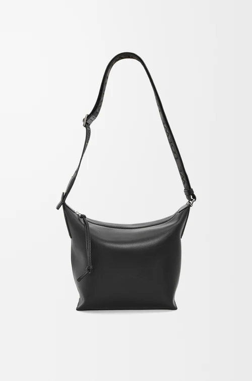 LOEWE 小型 Cubi 柔軟光滑小牛皮和緹花織斜背包 黑色