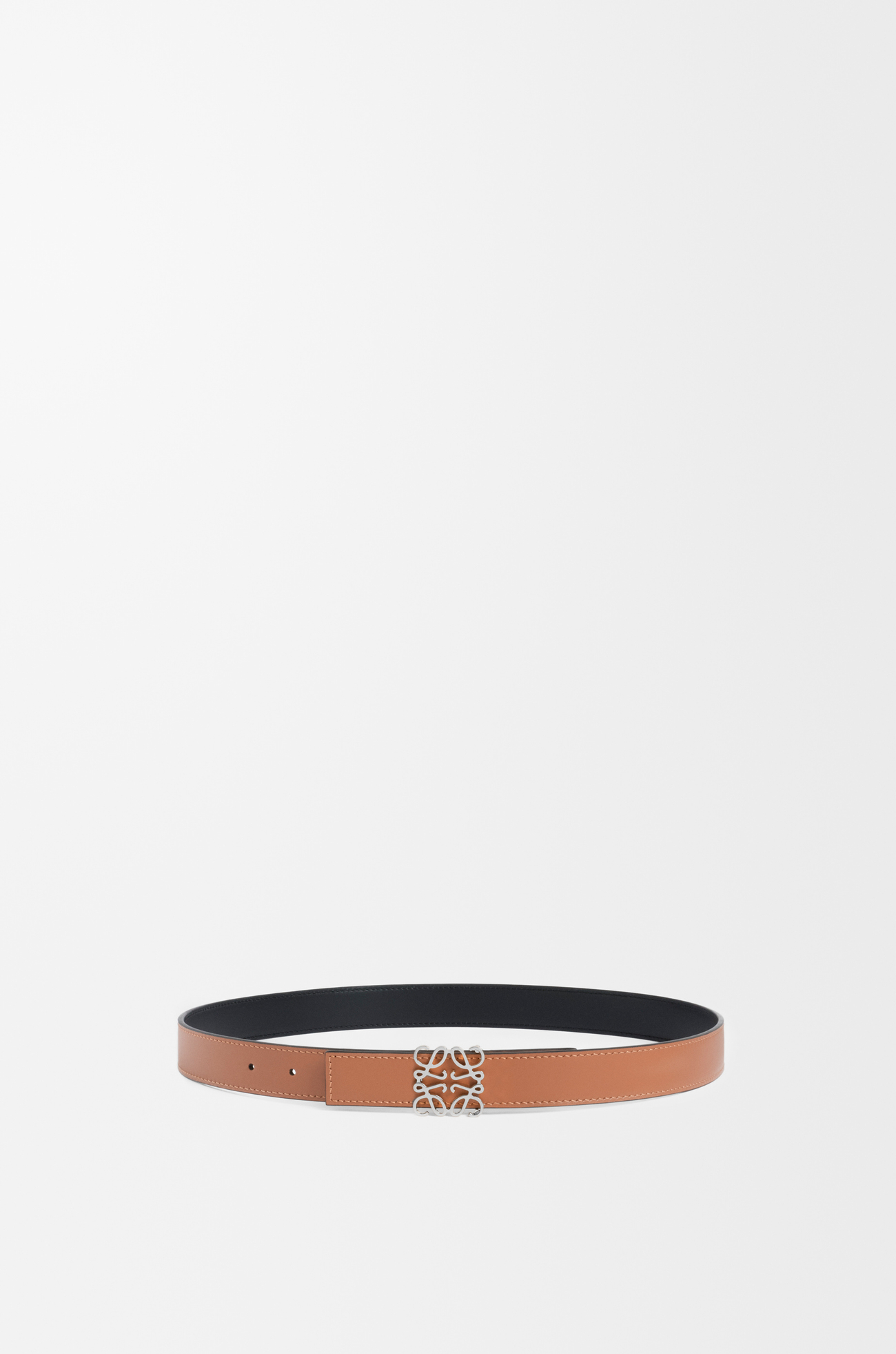 LOEWE 光滑牛皮革双面 Anagram 腰带 黑色/焦糖棕/钯金色
