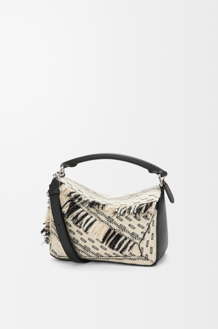 LOEWE Small Puzzle bag in woven textile Black/White