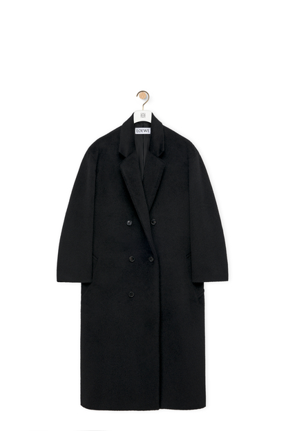 LOEWE Abrigo de doble botonadura en llama y lana Negro
