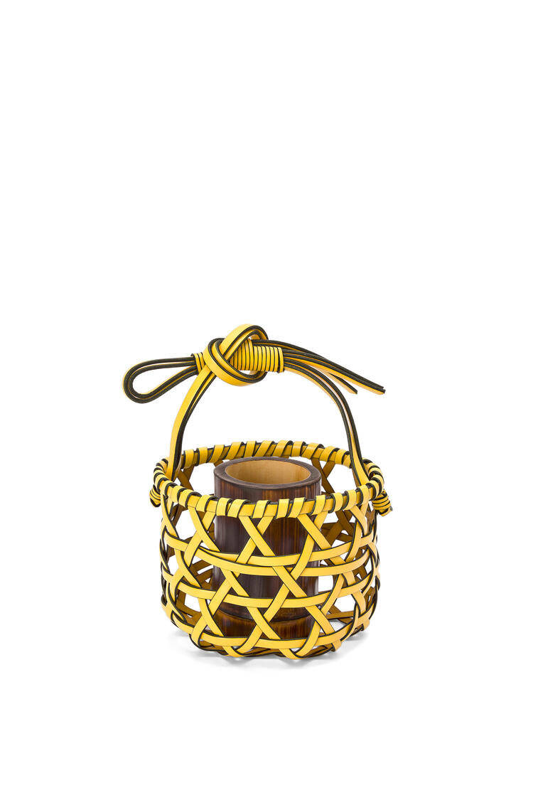 LOEWE Knot vase in calfskin and bamboo Yellow