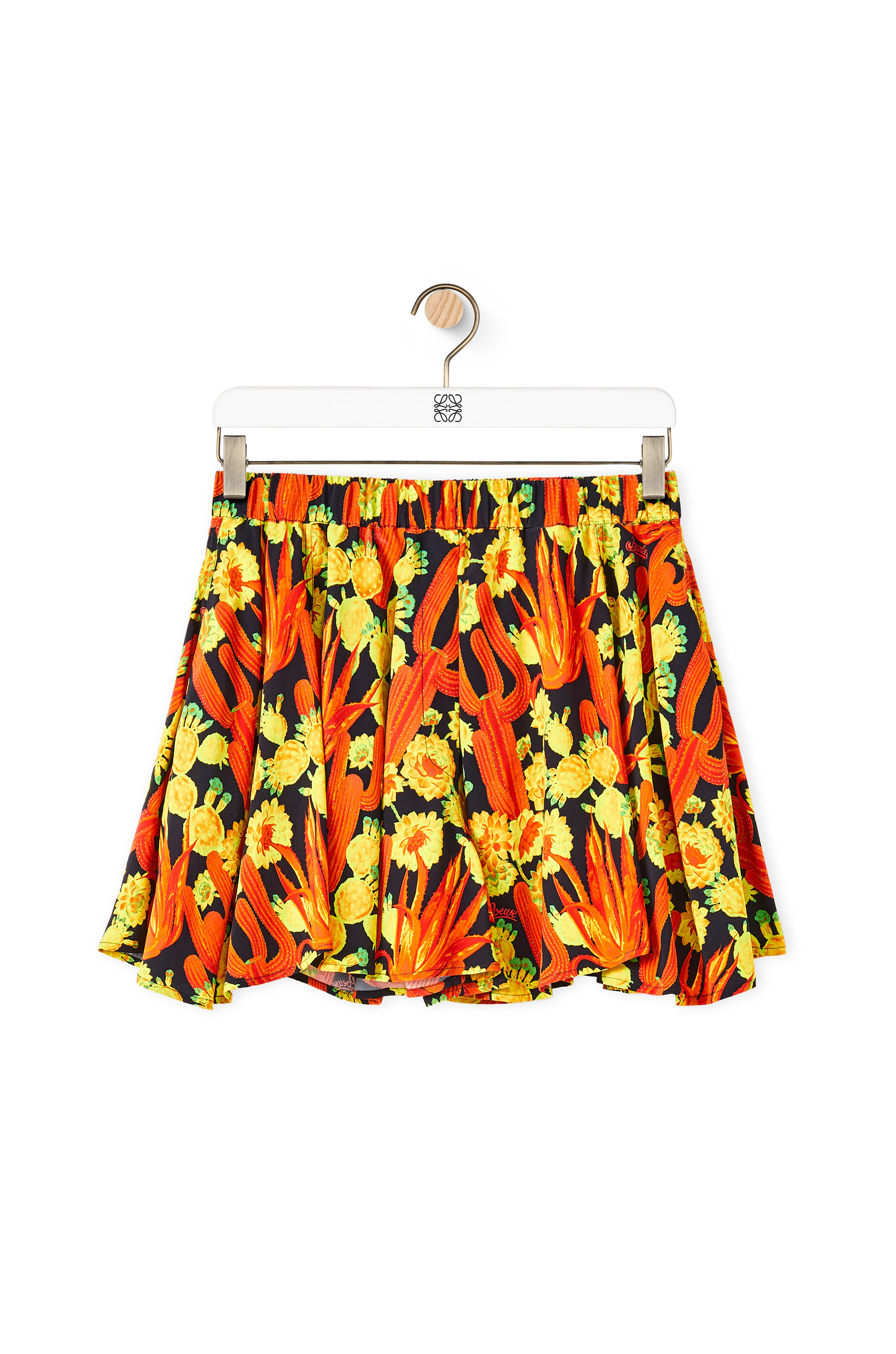Pantalón corto acampanado en viscosa con estampado de cactus  Negro/Naranja/Oro - LOEWE