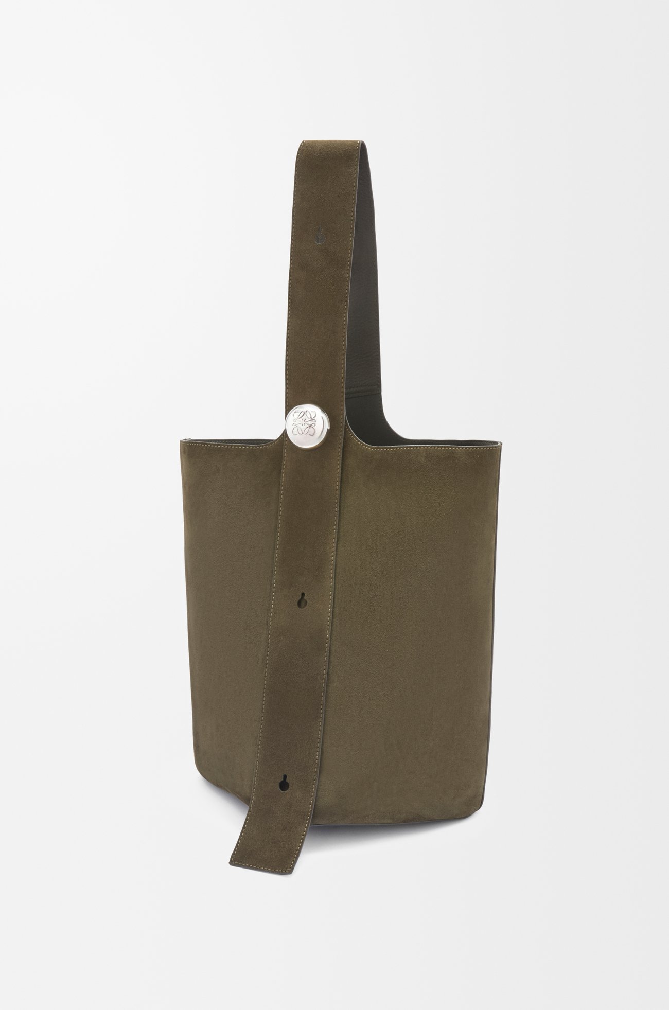 LOEWE 大号绒面牛皮革 Pebble Bucket 水桶手袋 深橄榄色 plp_rd